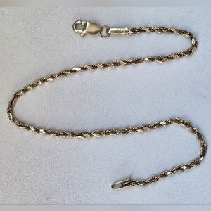 14K Solid Yellow Gold Hallmarked Roped Chain Bracelet 7.25 inches 1.1 Grams Vint